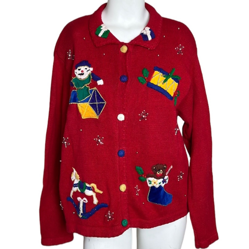 Vintage Paul Harris Design Collared Christmas Cardigan Sz L